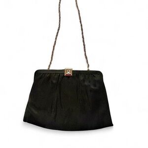 Vintage 1970s Black Satin Evening Bag